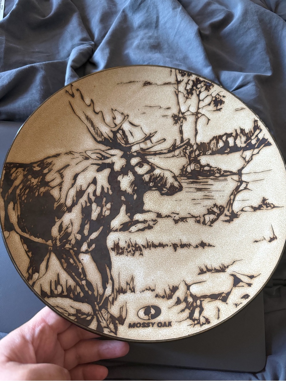 Mossy Oak Tan & Dark Brown Moose Scene Decorative Plate